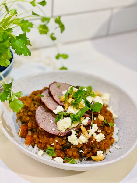 Moroccan Dahl with Merino Lamb Knuckle and all the toppings